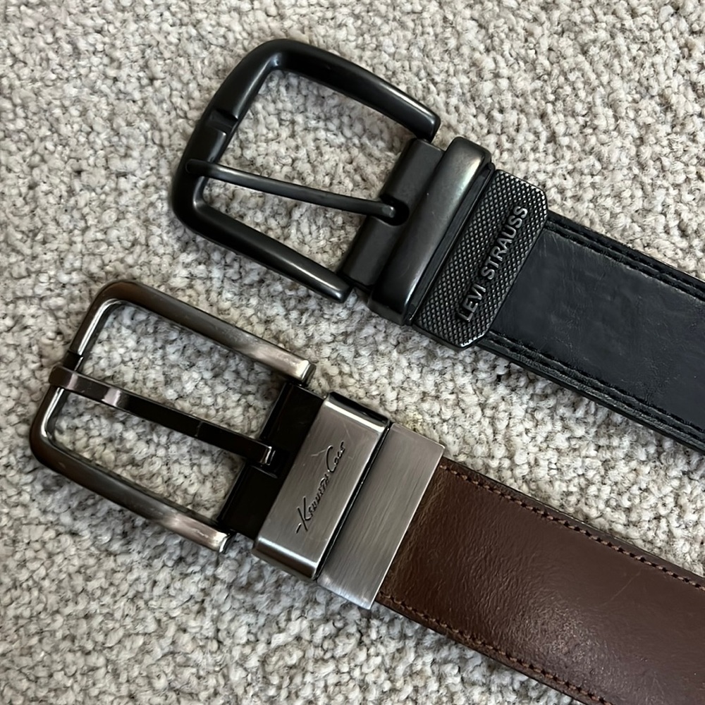 2  34” black and brown men’s belts.  Fit  32” waist pants - both reversible